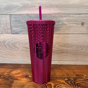 Starbucks 2022 Sangria Bling Studded 24oz Venti Cold Cup Tumbler -‎ Pink